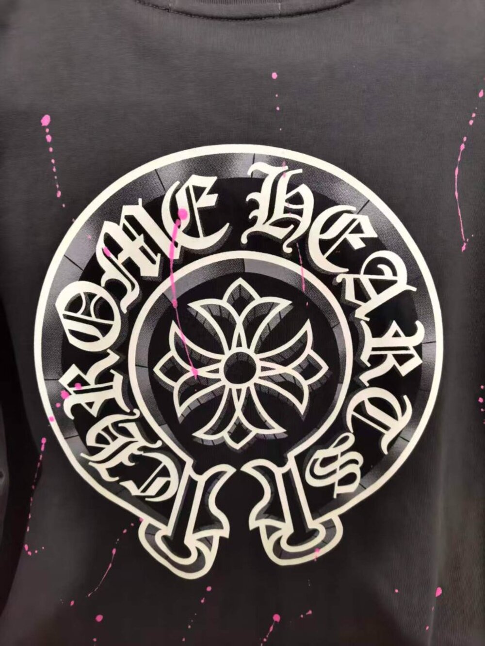 Chrome Hearts Black Pink Splash Print Unisex Short Sleeve T-shirt - Picture 7 of 9